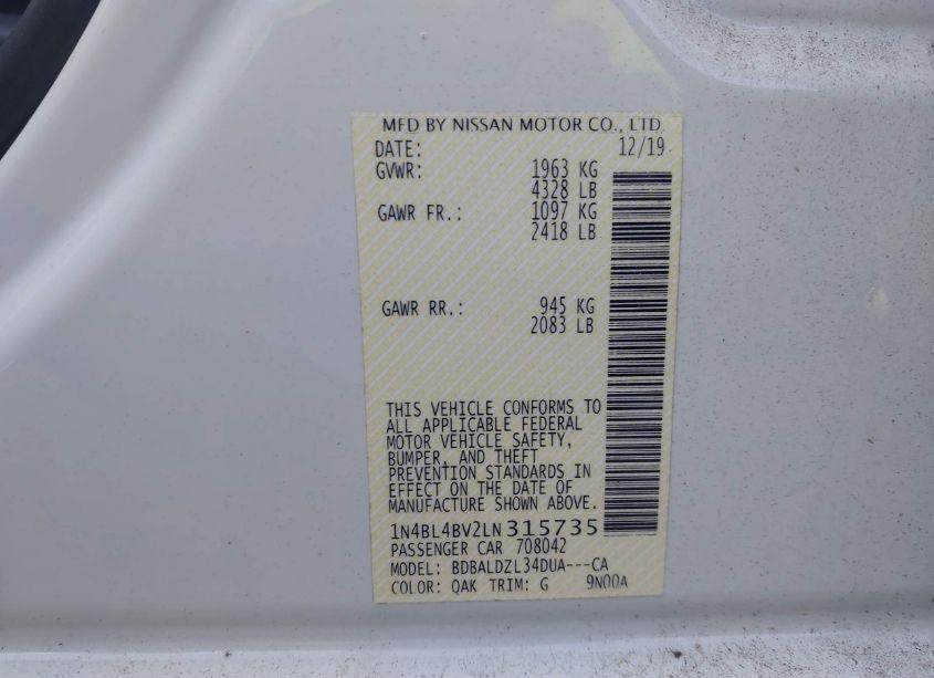 Photo 9 of 2020 Nissan Altima S FWD (VIN 1N4BL4BV2LN315735)