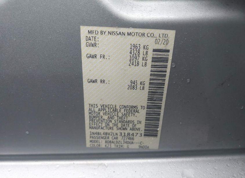 Photo 9 of 2020 Nissan Altima S FWD (VIN 1N4BL4BV2LN318473)