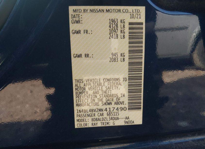 Photo 9 of 2021 Nissan Altima S FWD (VIN 1N4BL4BV2MN417490)