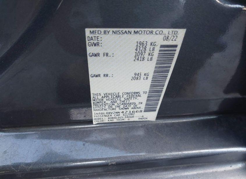 Photo 9 of 2022 Nissan Altima 2.5 S (VIN 1N4BL4BV2NN421668)