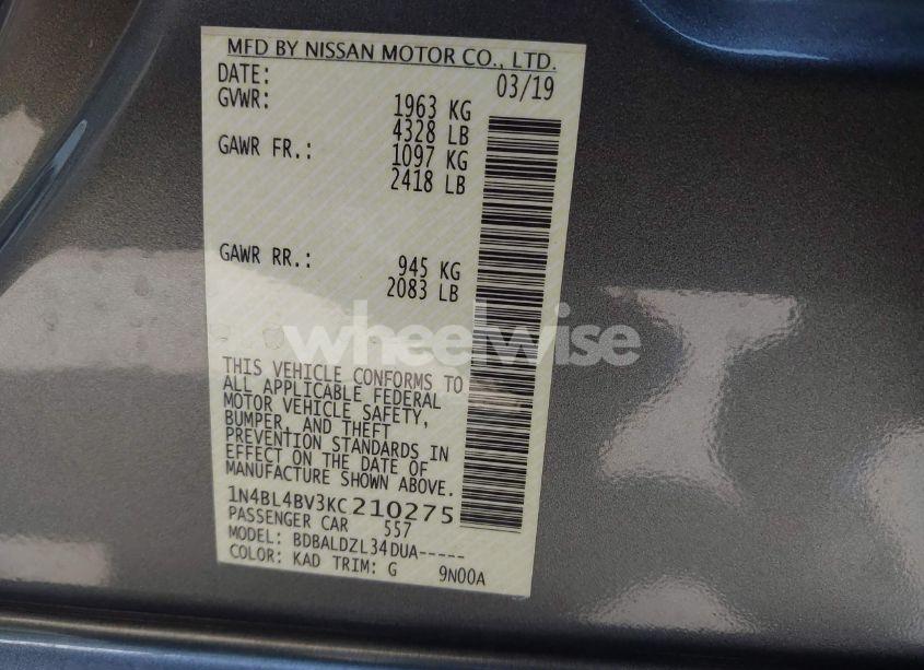 Photo 9 of 2019 Nissan Altima 2.5 S (VIN 1N4BL4BV3KC210275)