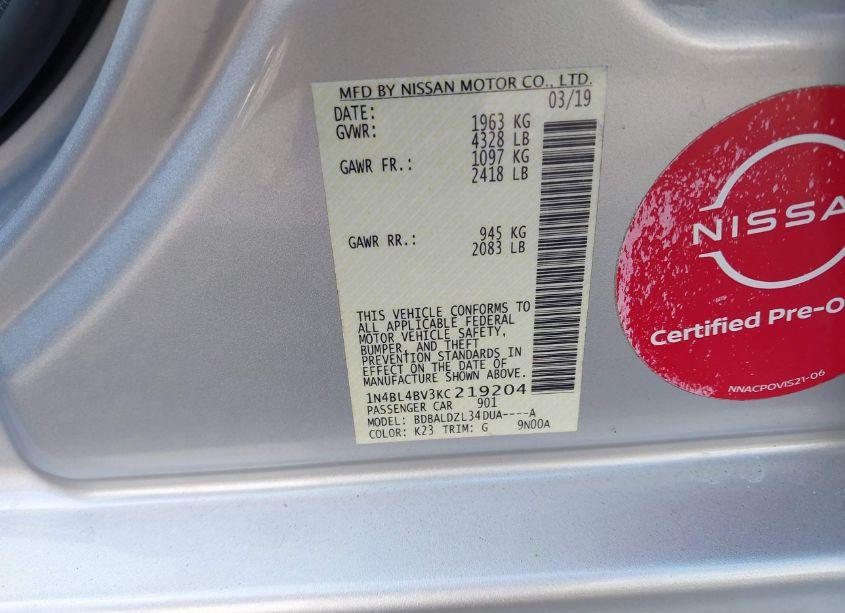 Photo 9 of 2019 Nissan Altima 2.5 S (VIN 1N4BL4BV3KC219204)