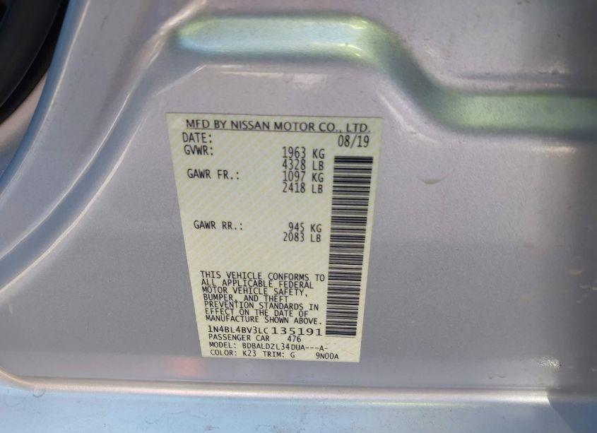 Photo 9 of 2020 Nissan Altima S FWD (VIN 1N4BL4BV3LC135191)