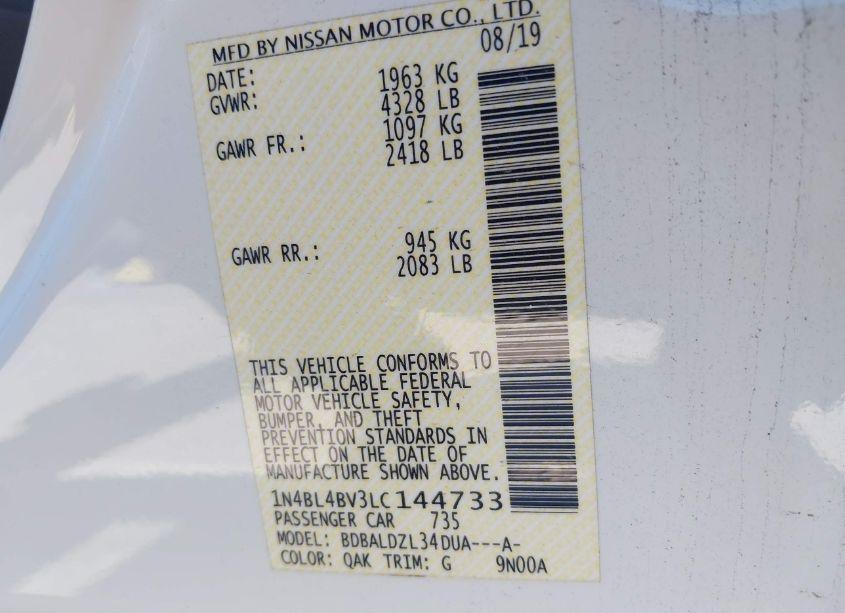 Photo 9 of 2020 Nissan Altima S FWD (VIN 1N4BL4BV3LC144733)