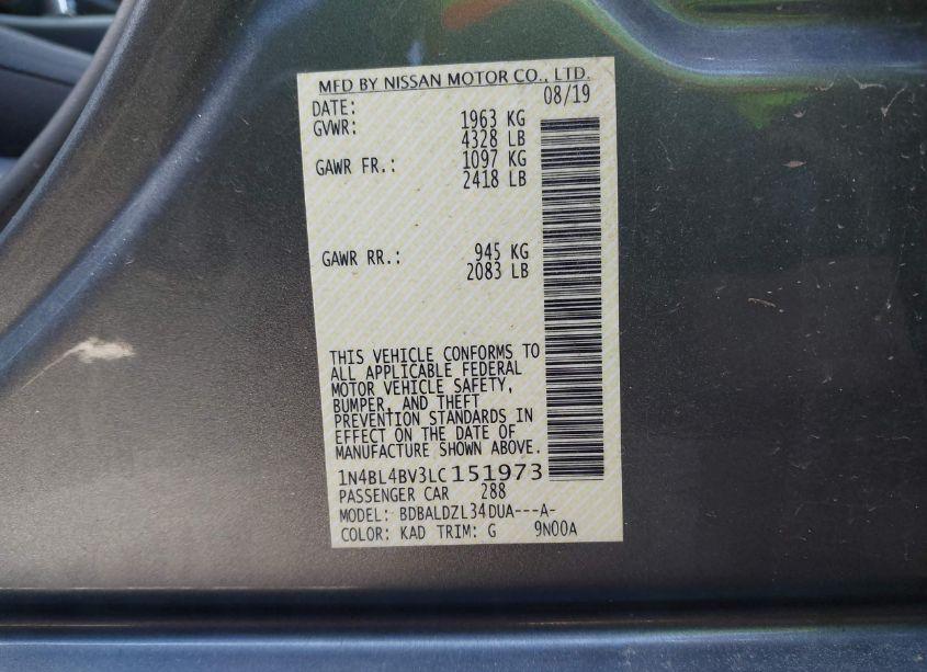 Photo 9 of 2020 Nissan Altima S FWD (VIN 1N4BL4BV3LC151973)