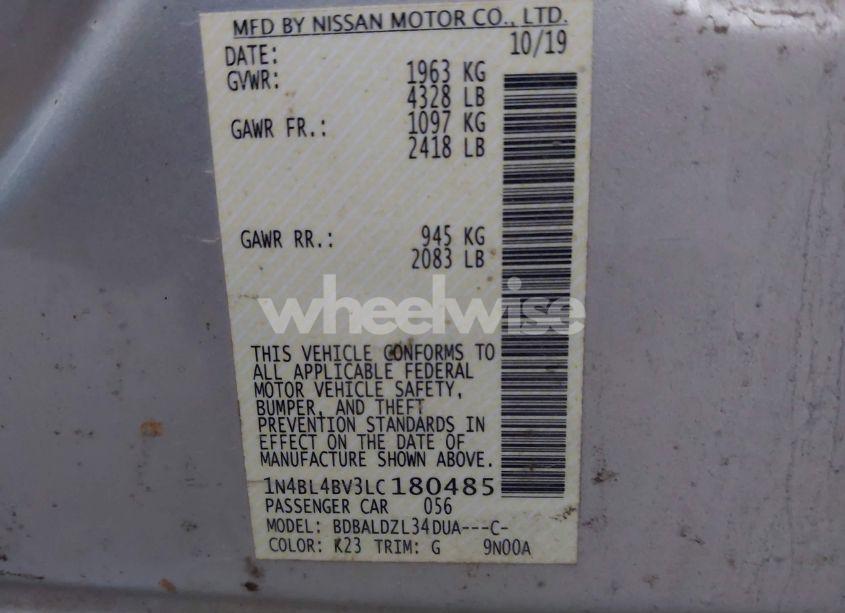 Photo 9 of 2020 Nissan Altima S FWD (VIN 1N4BL4BV3LC180485)