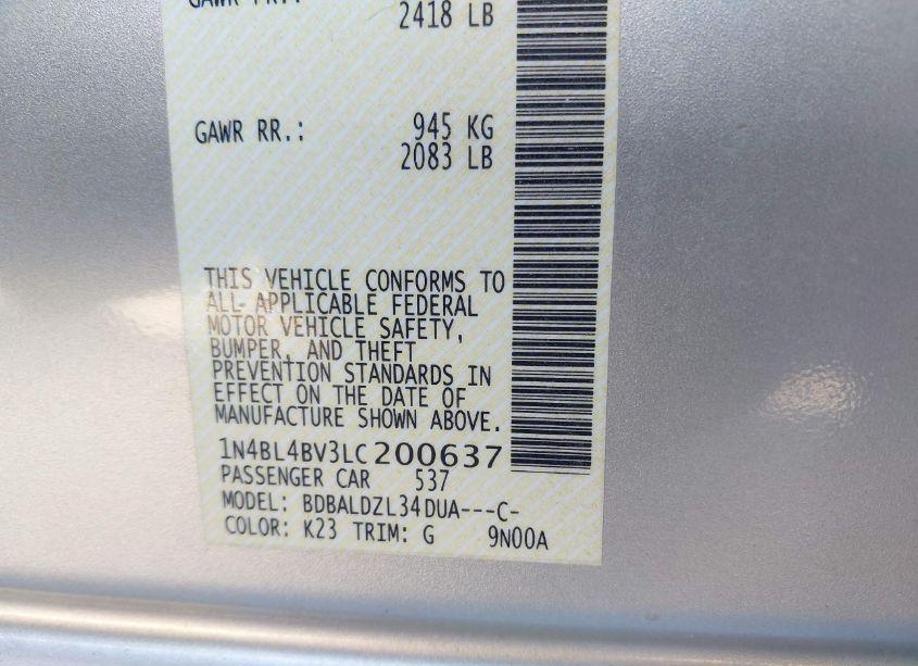 Photo 9 of 2020 Nissan Altima S FWD (VIN 1N4BL4BV3LC200637)