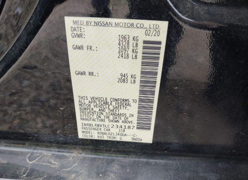 Photo 9 of 2020 Nissan Altima S FWD (VIN 1N4BL4BV3LC234187)