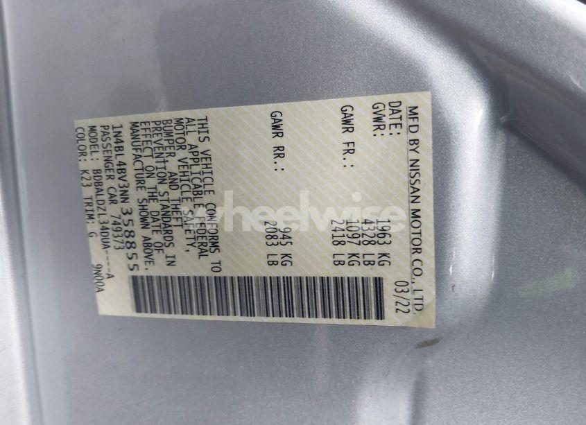 Photo 9 of 2022 Nissan Altima S FWD (VIN 1N4BL4BV3NN358855)