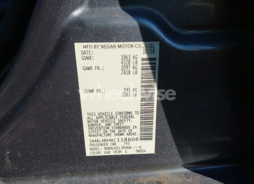 Photo 9 of 2019 Nissan Altima 2.5 S (VIN 1N4BL4BV4KC118608)