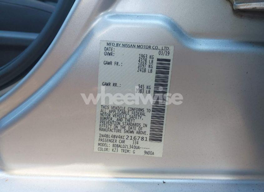 Photo 9 of 2019 Nissan Altima 2.5 S (VIN 1N4BL4BV4KC216781)