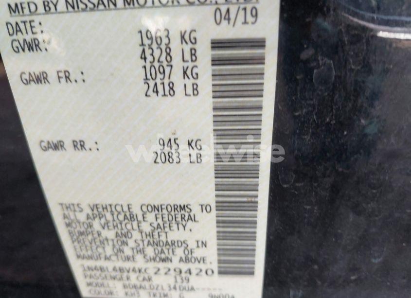 Photo 9 of 2019 Nissan Altima 2.5 S (VIN 1N4BL4BV4KC229420)