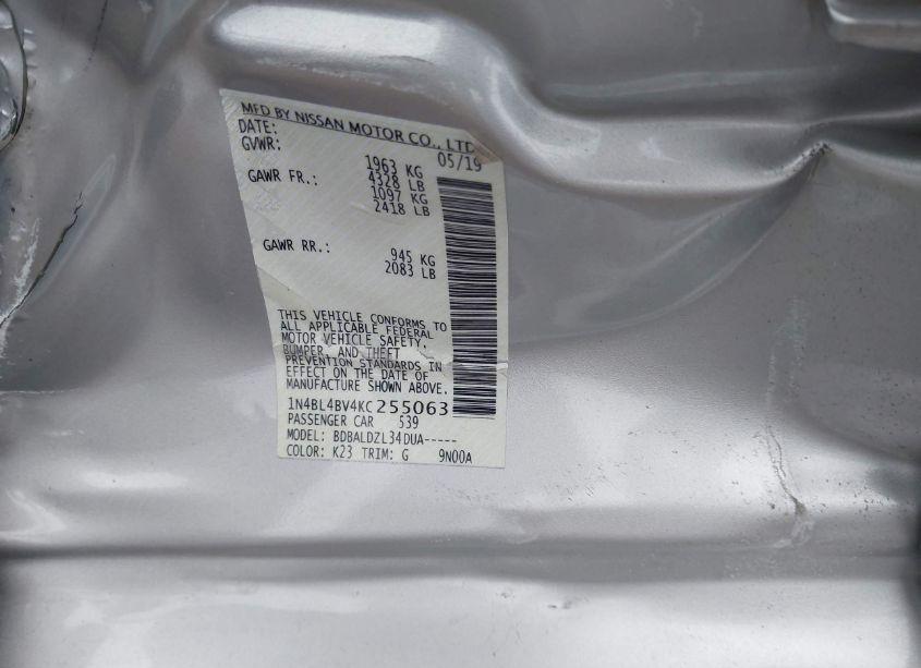 Photo 9 of 2019 Nissan Altima 2.5 S (VIN 1N4BL4BV4KC255063)