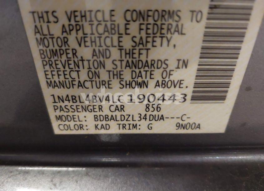 Photo 9 of 2020 Nissan Altima S FWD (VIN 1N4BL4BV4LC190443)