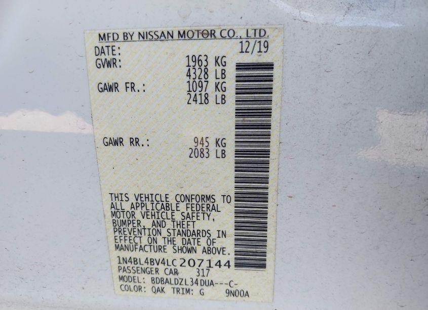 Photo 9 of 2020 Nissan Altima S FWD (VIN 1N4BL4BV4LC207144)