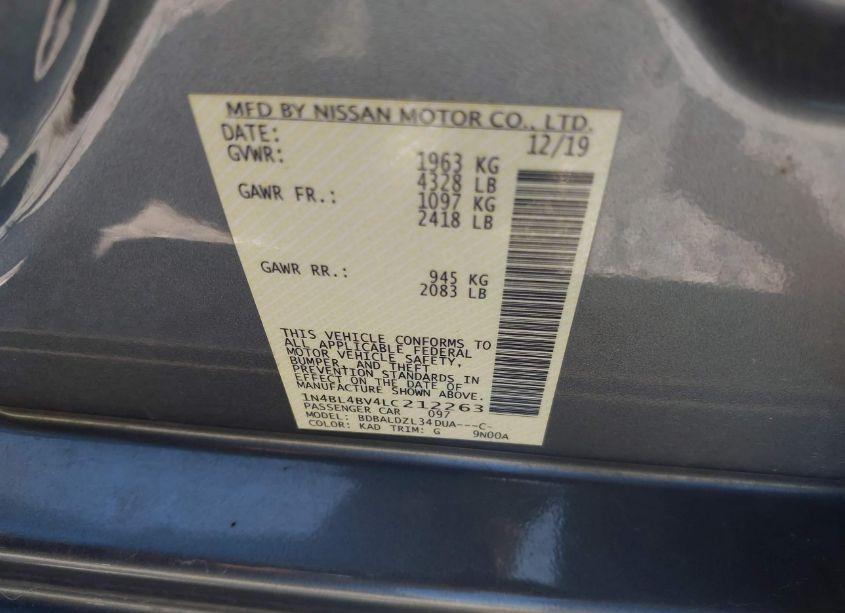 Photo 9 of 2020 Nissan Altima S FWD (VIN 1N4BL4BV4LC212263)