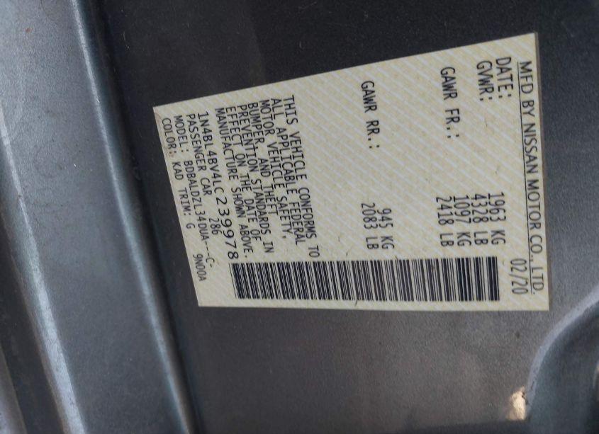 Photo 9 of 2020 Nissan Altima S FWD (VIN 1N4BL4BV4LC239978)