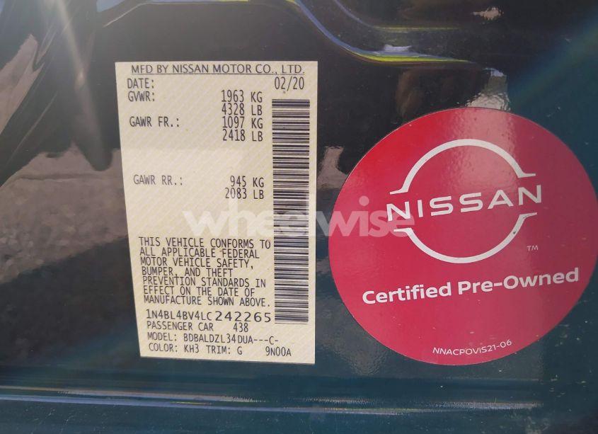 Photo 9 of 2020 Nissan Altima S FWD (VIN 1N4BL4BV4LC242265)