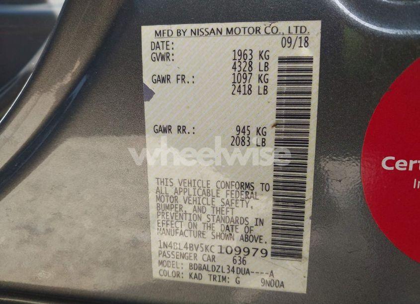 Photo 9 of 2019 Nissan Altima 2.5 S (VIN 1N4BL4BV5KC109979)