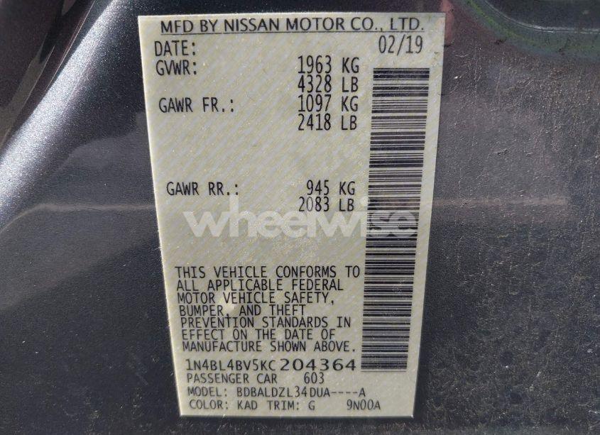 Photo 9 of 2019 Nissan Altima 2.5 S (VIN 1N4BL4BV5KC204364)