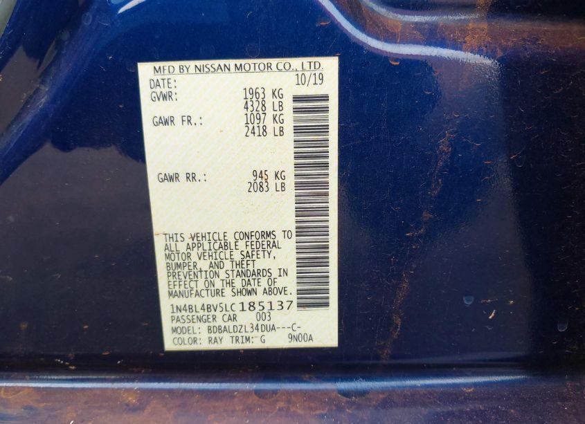 Photo 9 of 2020 Nissan Altima S FWD (VIN 1N4BL4BV5LC185137)