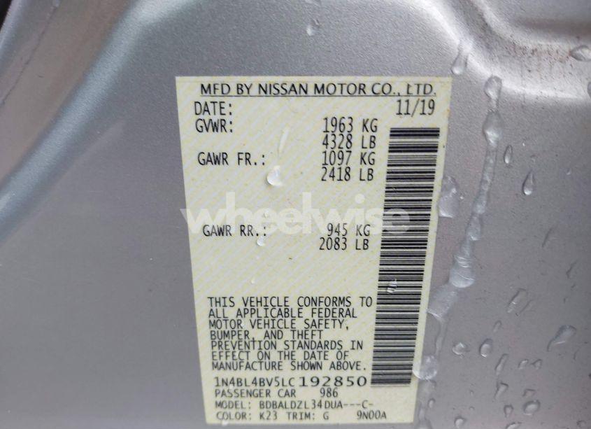 Photo 9 of 2020 Nissan Altima S FWD (VIN 1N4BL4BV5LC192850)