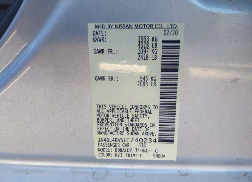 Photo 9 of 2020 Nissan Altima S FWD (VIN 1N4BL4BV5LC240234)