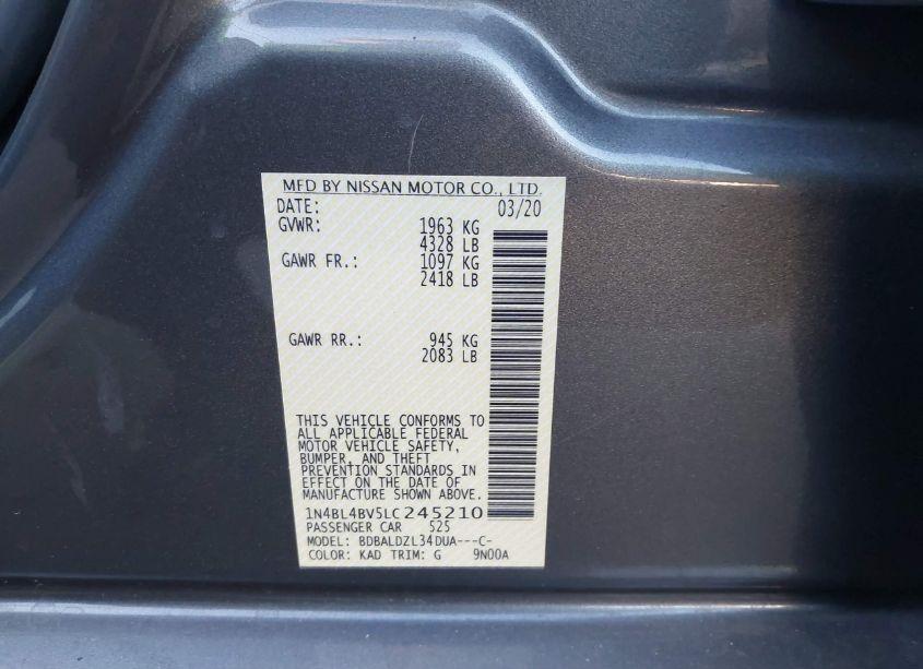 Photo 9 of 2020 Nissan Altima S FWD (VIN 1N4BL4BV5LC245210)