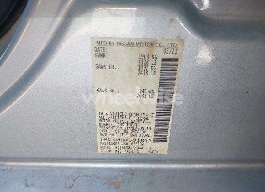 Photo 9 of 2021 Nissan Altima S FWD (VIN 1N4BL4BV5MN391855)