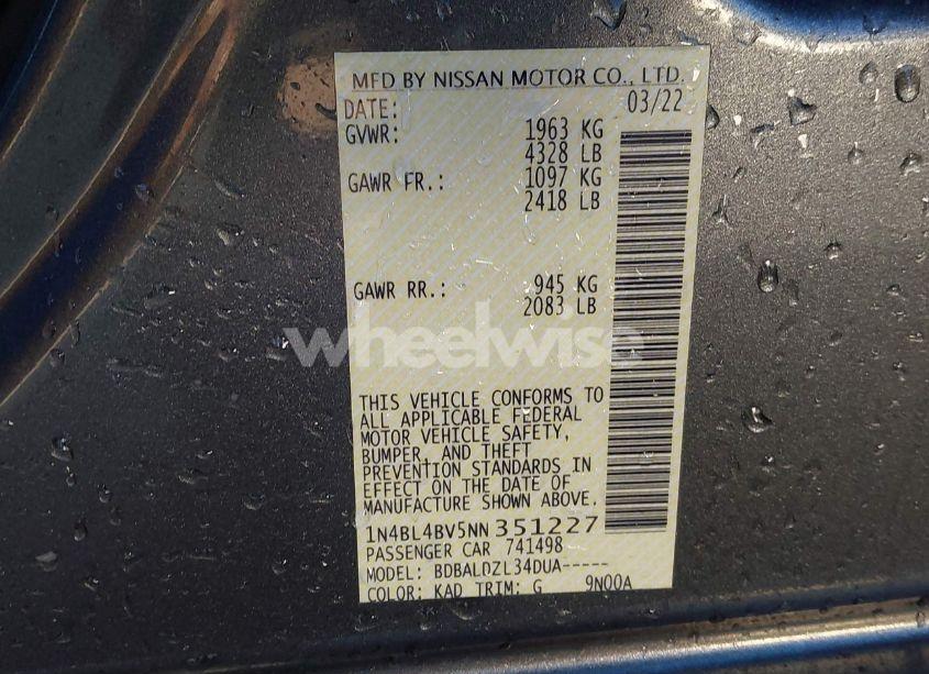 Photo 9 of 2022 Nissan Altima S FWD (VIN 1N4BL4BV5NN351227)