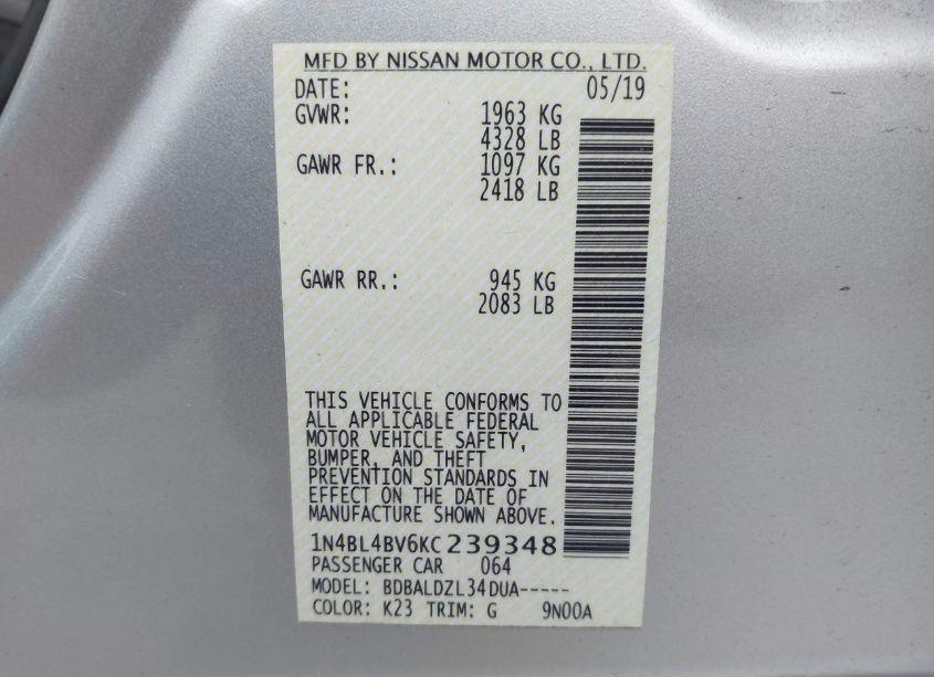 Photo 9 of 2019 Nissan Altima 2.5 S (VIN 1N4BL4BV6KC239348)