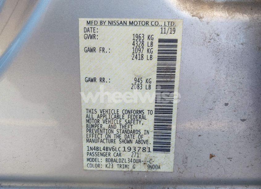 Photo 9 of 2020 Nissan Altima S FWD (VIN 1N4BL4BV6LC193781)