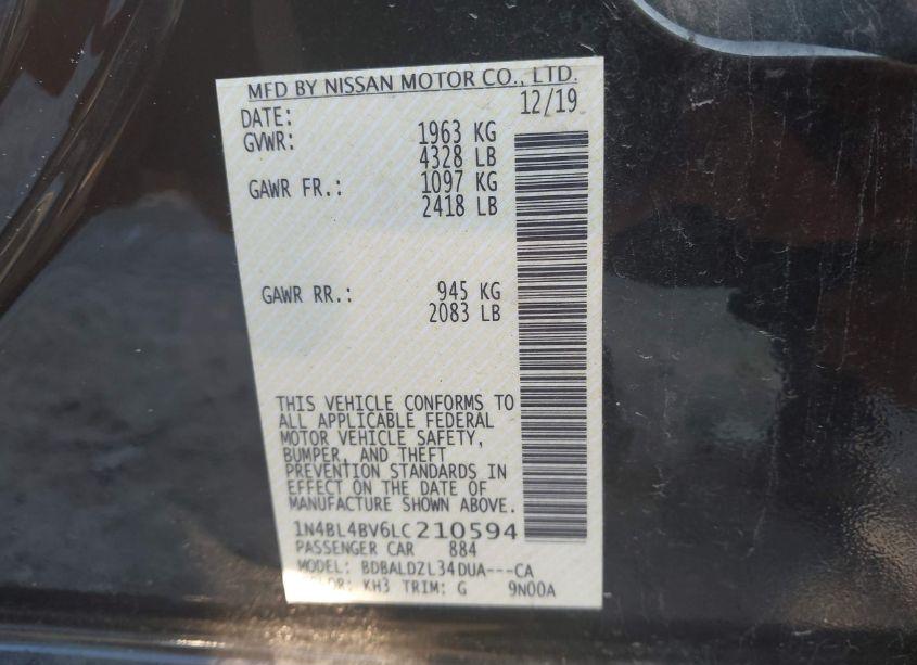 Photo 9 of 2020 Nissan Altima S FWD (VIN 1N4BL4BV6LC210594)