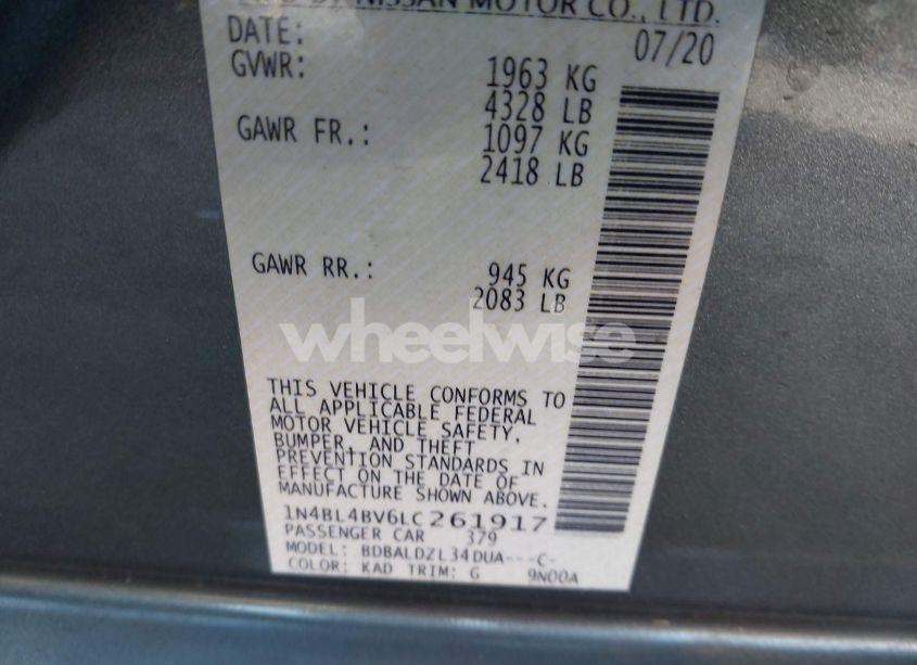 Photo 9 of 2020 Nissan Altima S FWD (VIN 1N4BL4BV6LC261917)