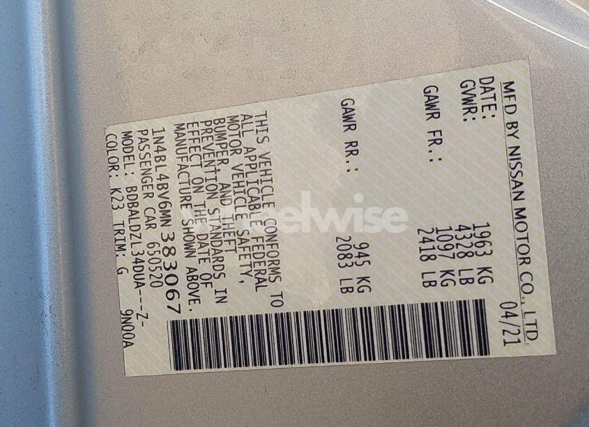 Photo 9 of 2021 Nissan Altima S FWD (VIN 1N4BL4BV6MN383067)