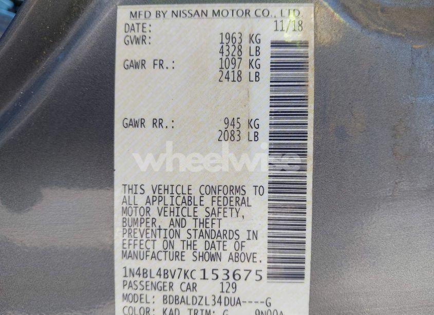 Photo 9 of 2019 Nissan Altima 2.5 S (VIN 1N4BL4BV7KC153675)