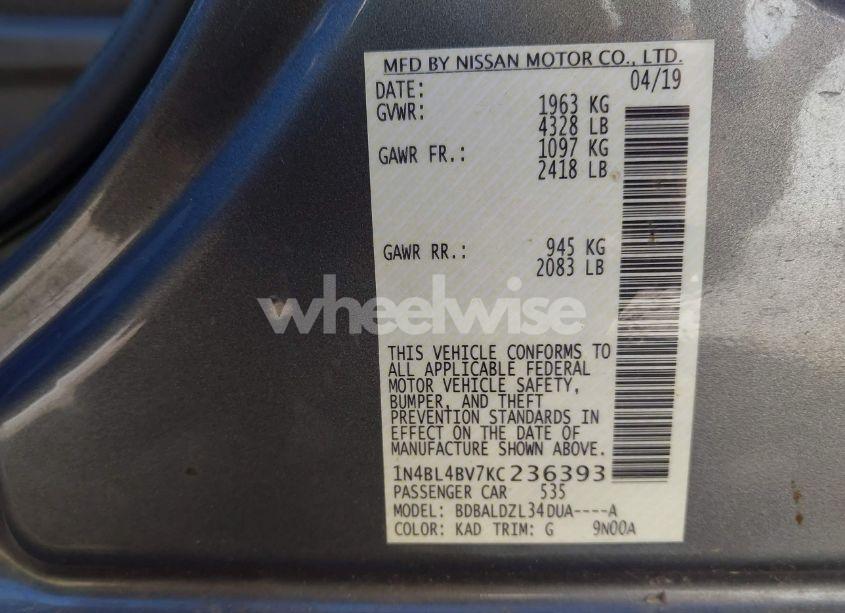 Photo 9 of 2019 Nissan Altima 2.5 S (VIN 1N4BL4BV7KC236393)