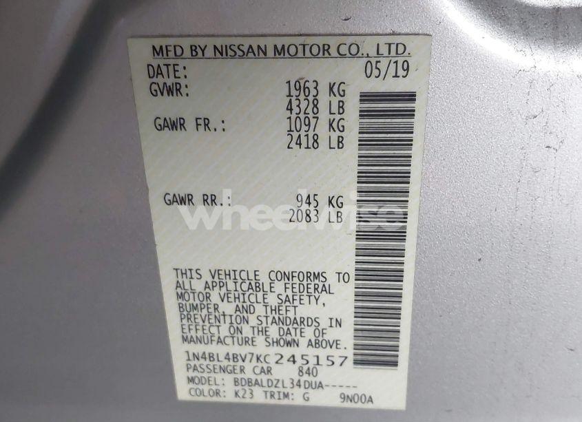 Photo 9 of 2019 Nissan Altima 2.5 S (VIN 1N4BL4BV7KC245157)