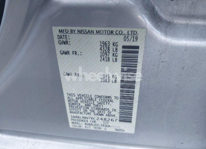 Photo 9 of 2019 Nissan Altima 2.5 S (VIN 1N4BL4BV7KC248267)