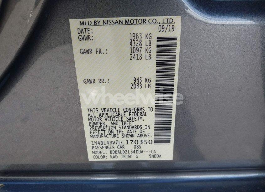 Photo 9 of 2020 Nissan Altima S FWD (VIN 1N4BL4BV7LC170350)