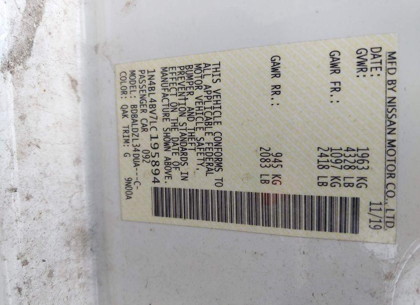 Photo 9 of 2020 Nissan Altima S FWD (VIN 1N4BL4BV7LC195894)