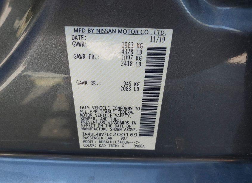 Photo 9 of 2020 Nissan Altima S FWD (VIN 1N4BL4BV7LC200169)
