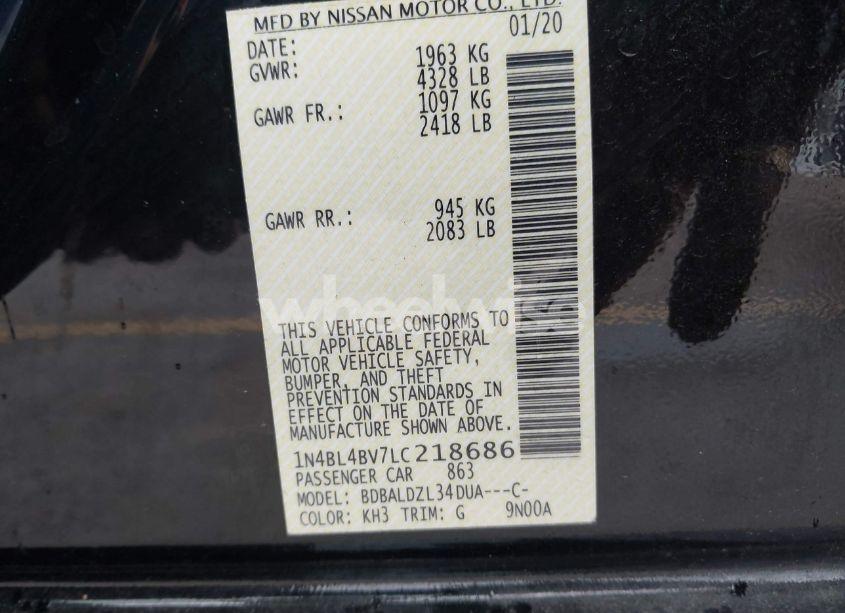 Photo 9 of 2020 Nissan Altima S FWD (VIN 1N4BL4BV7LC218686)