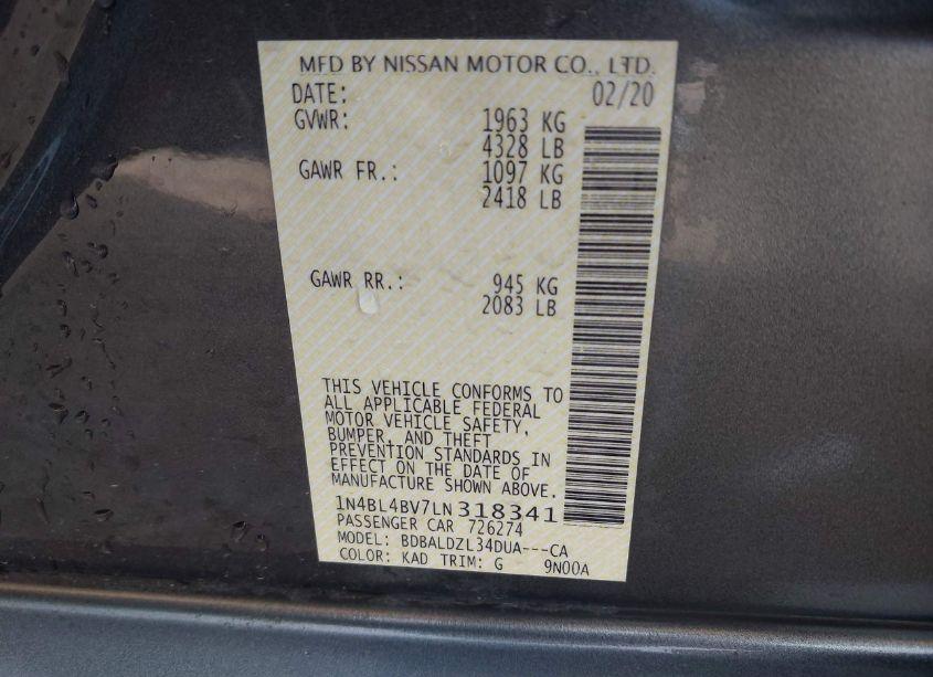 Photo 9 of 2020 Nissan Altima S FWD (VIN 1N4BL4BV7LN318341)
