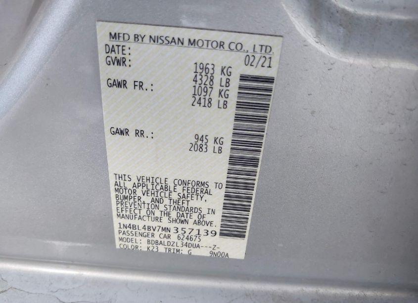 Photo 9 of 2021 Nissan Altima S FWD (VIN 1N4BL4BV7MN357139)