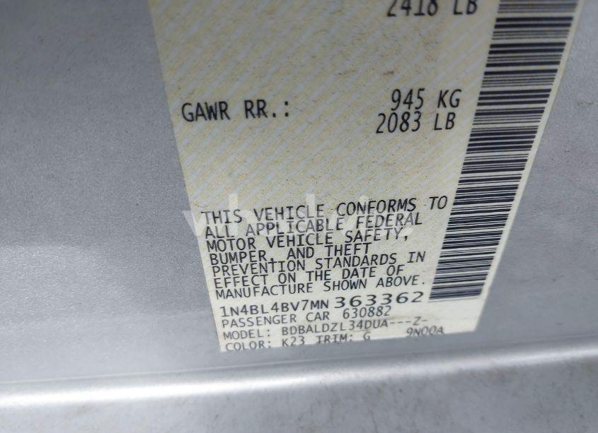 Photo 9 of 2021 Nissan Altima S FWD (VIN 1N4BL4BV7MN363362)