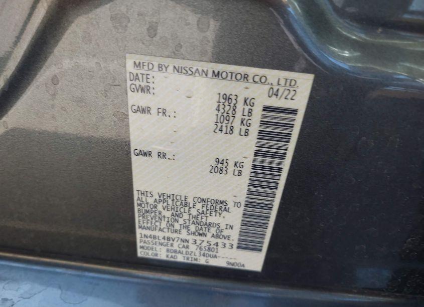 Photo 9 of 2022 Nissan Altima S FWD (VIN 1N4BL4BV7NN375433)