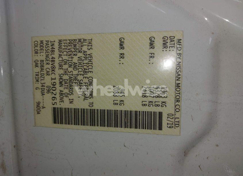 Photo 9 of 2019 Nissan Altima 2.5 S (VIN 1N4BL4BV8KC190265)