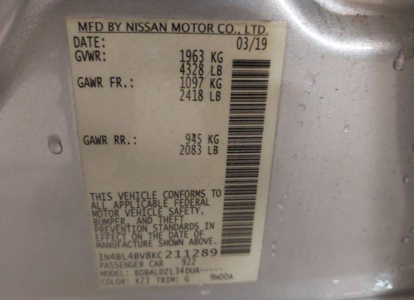 Photo 9 of 2019 Nissan Altima 2.5 S (VIN 1N4BL4BV8KC211289)