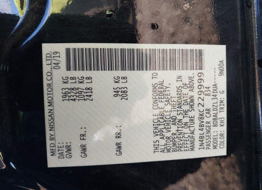 Photo 9 of 2019 Nissan Altima 2.5 S (VIN 1N4BL4BV8KC229999)